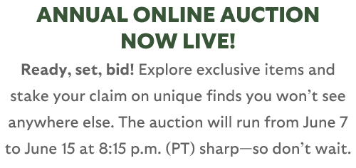 Annual online Auction Now live