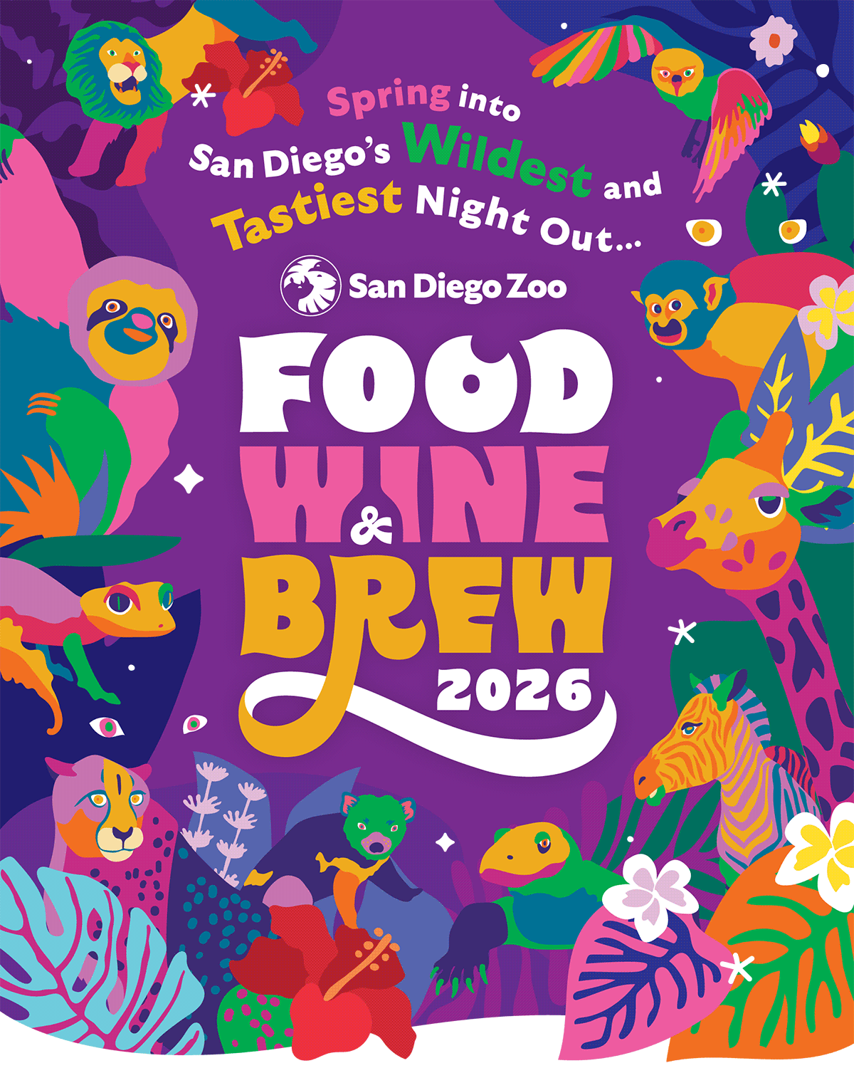Spring into San Diego's Wildest and Tastiest Night out, San Diego Zoo logo, FOOD WINE & BREW 2026