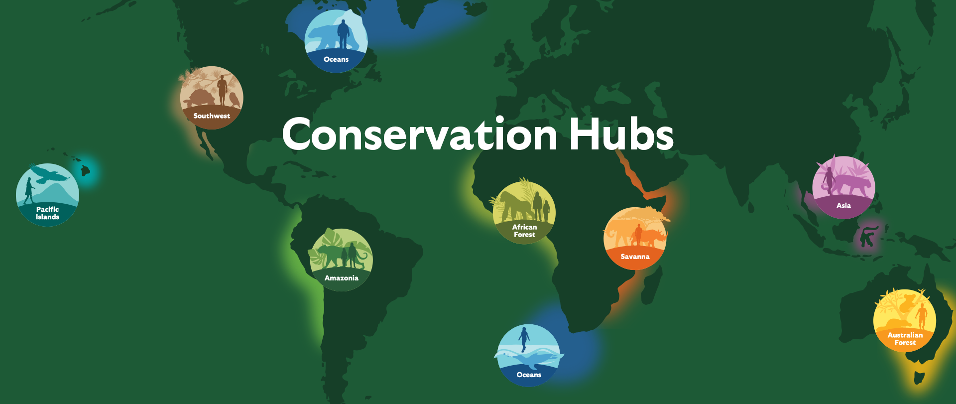 world map showing conservation hub locations