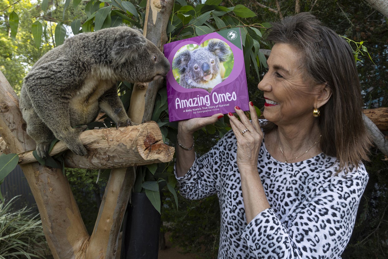 Omeo the koala and Georgeanne Irvine