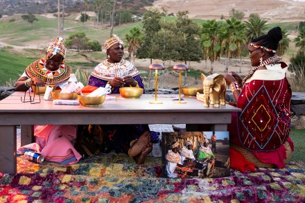 Women beading at Safari Park